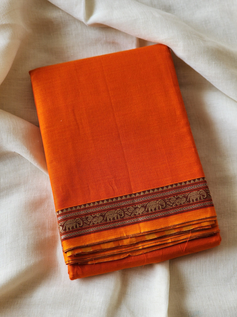 Orange narayanpeth cotton with hati mor border 
